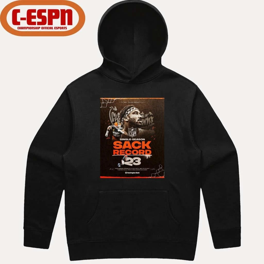 Official Single Season Sacks Record Myles Garrett Cleveland Football Shirt