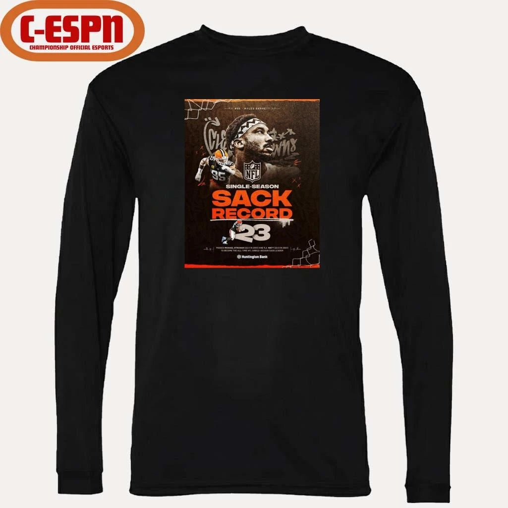 Official Single Season Sacks Record Myles Garrett Cleveland Football Shirt