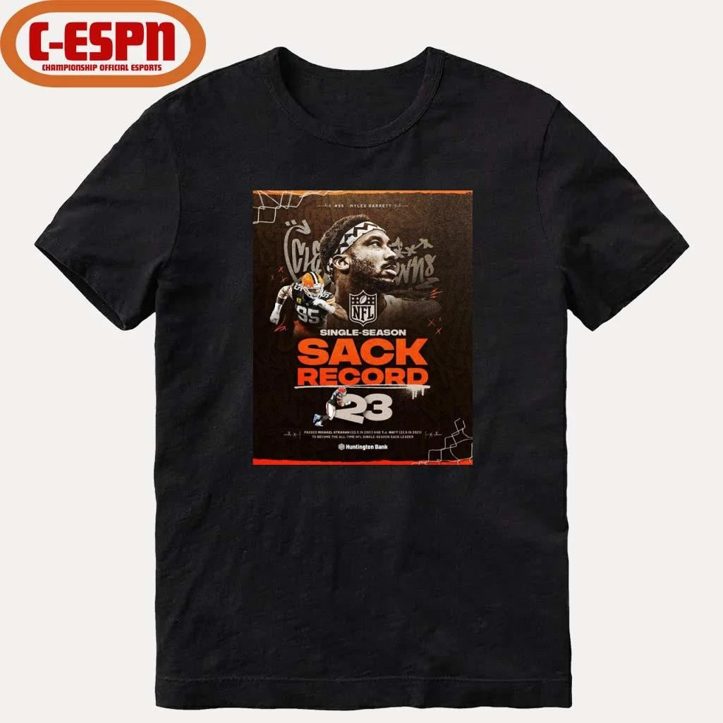 Official Single Season Sacks Record Myles Garrett Cleveland Football Shirt