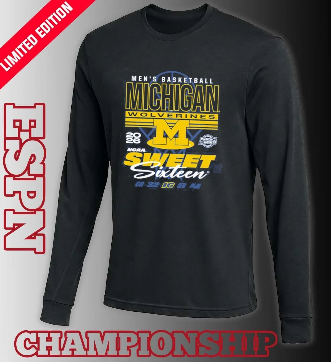Official Something Inked Michigan Wolverines 2026 NCAA March Madness Sweet 16 Bound Net Shirt