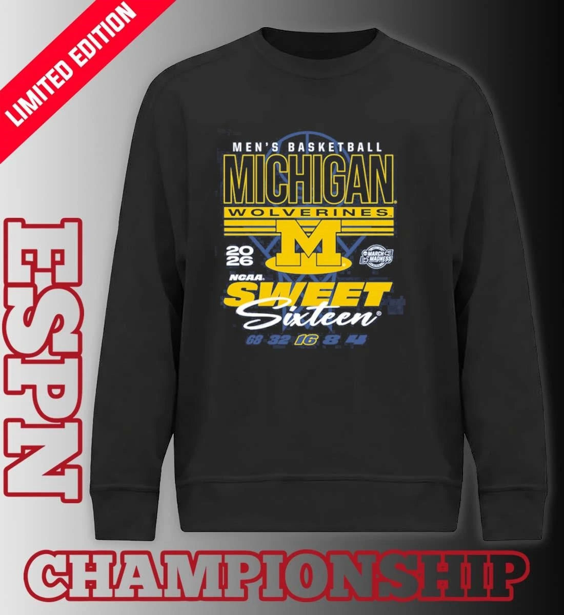 Official Something Inked Michigan Wolverines 2026 NCAA March Madness Sweet 16 Bound Net Shirt