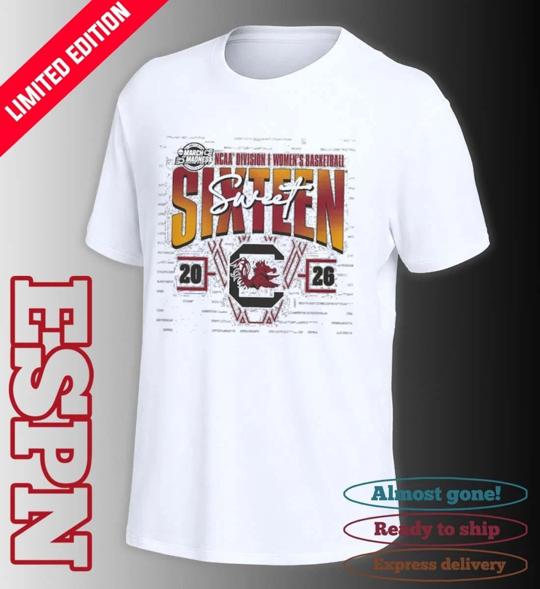 Official South Carolina Gamecocks 2026 NCAA Women’s Basketball Tournament March Madness Sweet 16 Court Shot T-Shirt