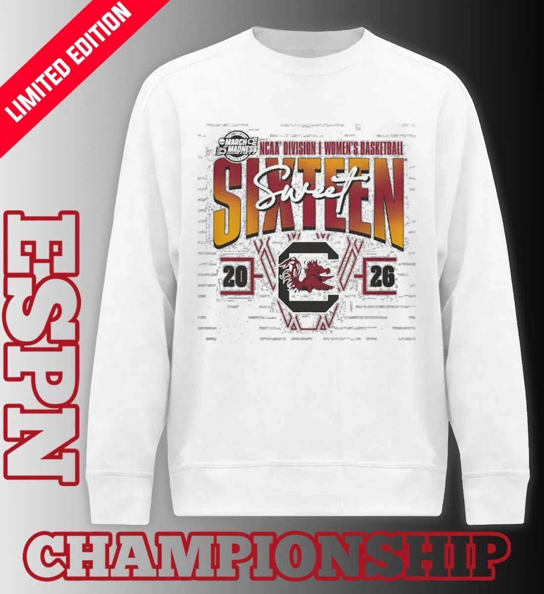 Official South Carolina Gamecocks 2026 NCAA Women’s Basketball Tournament March Madness Sweet 16 Court Shot T-Shirt