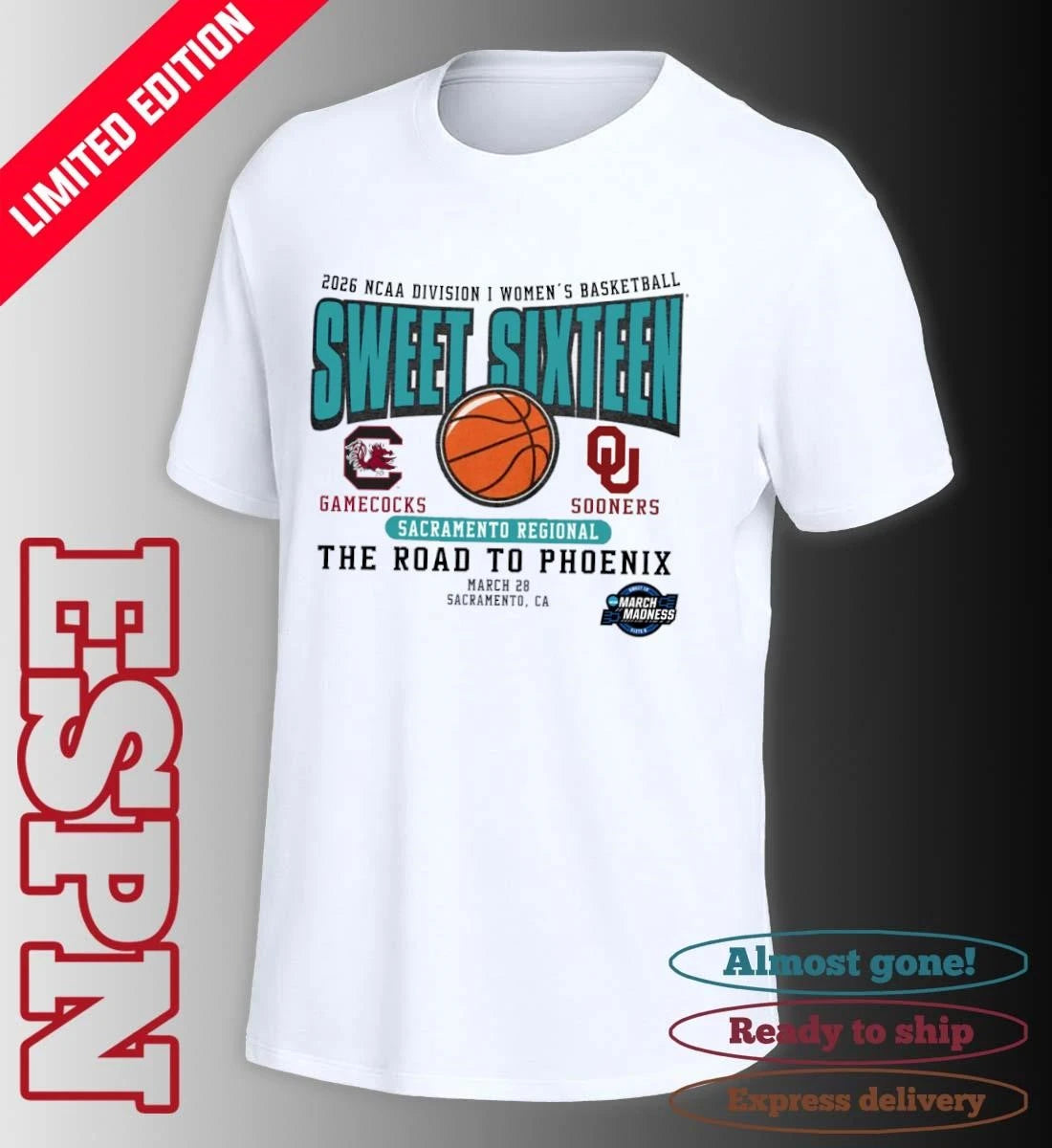 Official South Carolina vs Oklahoma 2026 NCAA DI Women’s Basketball Sweet Sixteen T-Shirt