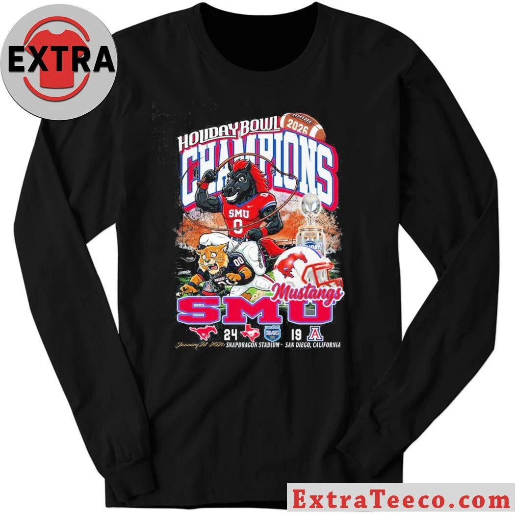 Official T-shirt commemorating the SMU Mustangs’ victory at the 2026 Holiday Bowl