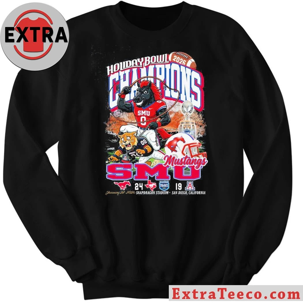 Official T-shirt commemorating the SMU Mustangs’ victory at the 2026 Holiday Bowl