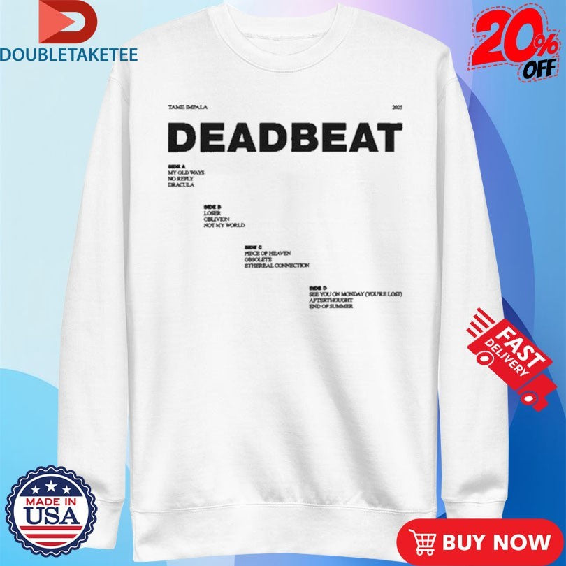 Official Tame Impala Deadbeat Tracklist Shirts