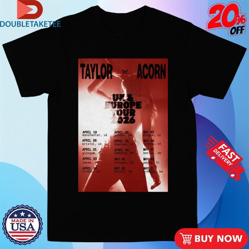 Official Taylor Acorn UK And Europe 2026 Tour Shirts