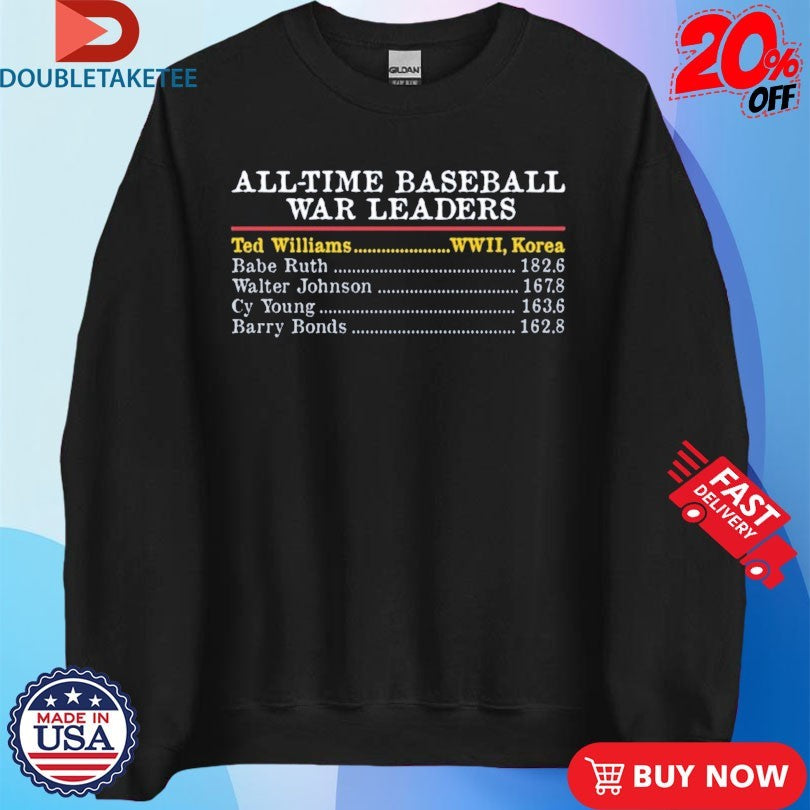 Official Ted Williams All Time Baseball War Leaders WWII Korea Shirts