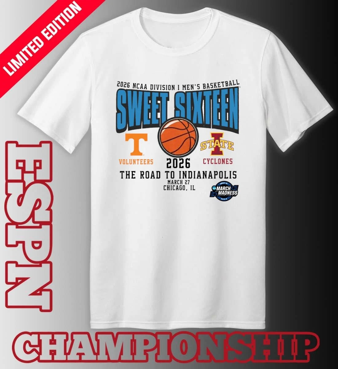 Official Tennessee Vs Iowa State 2026 NCAA DI Men’s Basketball Tournament Sweet Sixteen T-Shirt