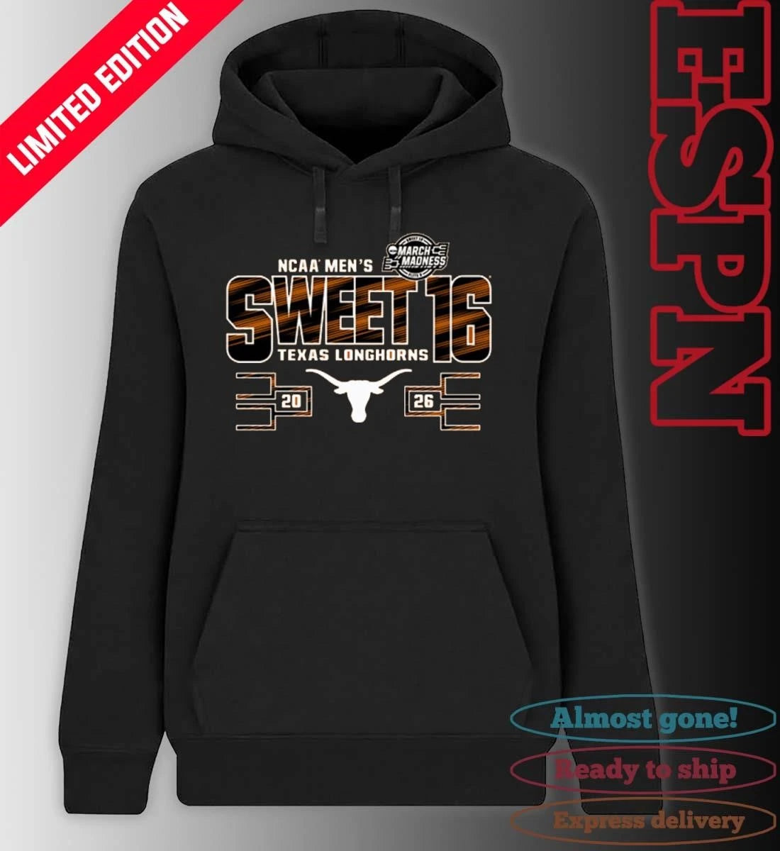 Official Texas Longhorns 2026 NCAA March Madness Sweet 16 Bound Net Shirt