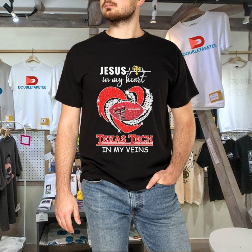 Official Texas Tech Red Raiders In My Veins Jesus In My Heart Diamond Shirts