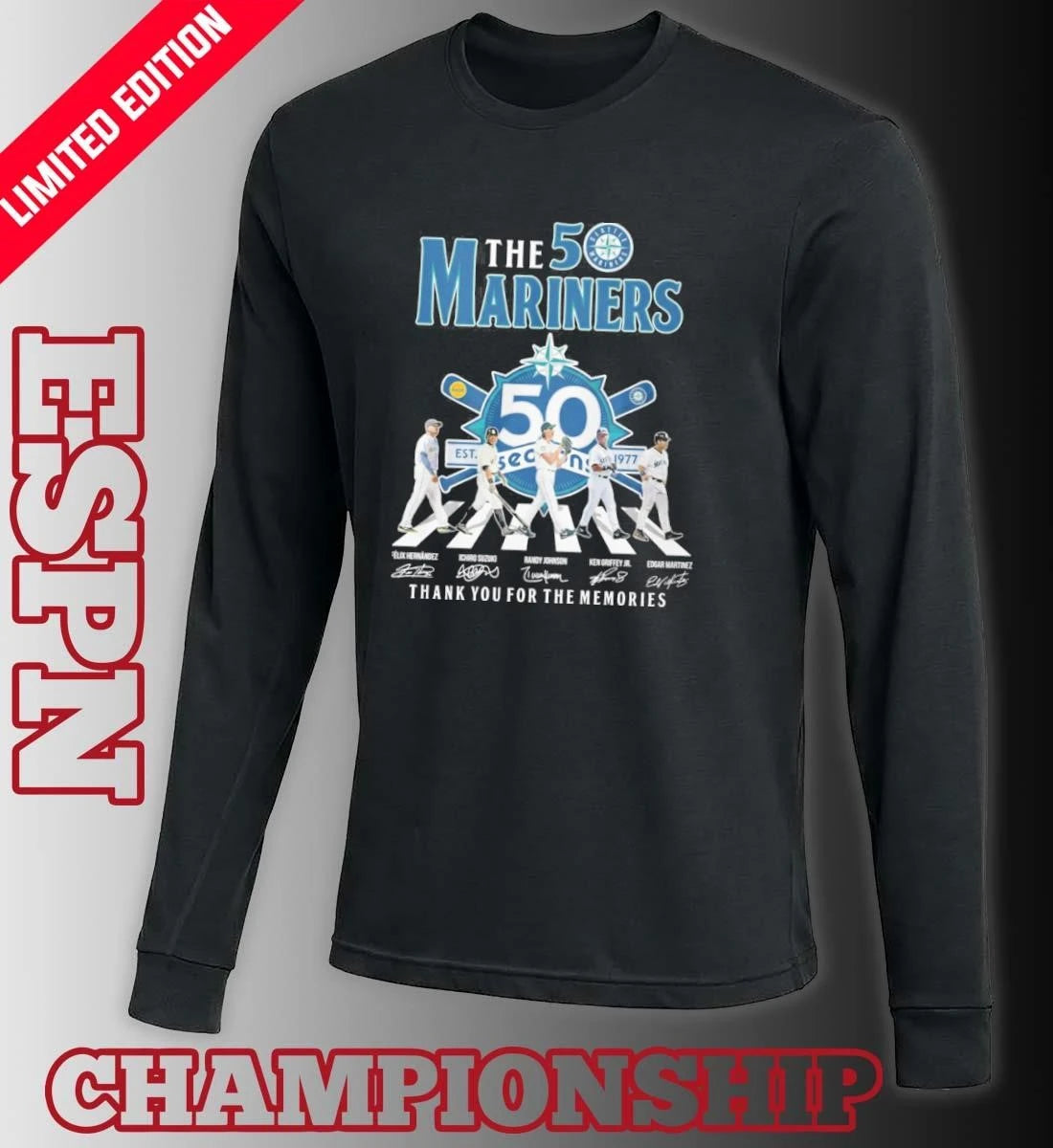 Official The Mariners Abbey Road 50th Seasons 1977-2026 Shirt