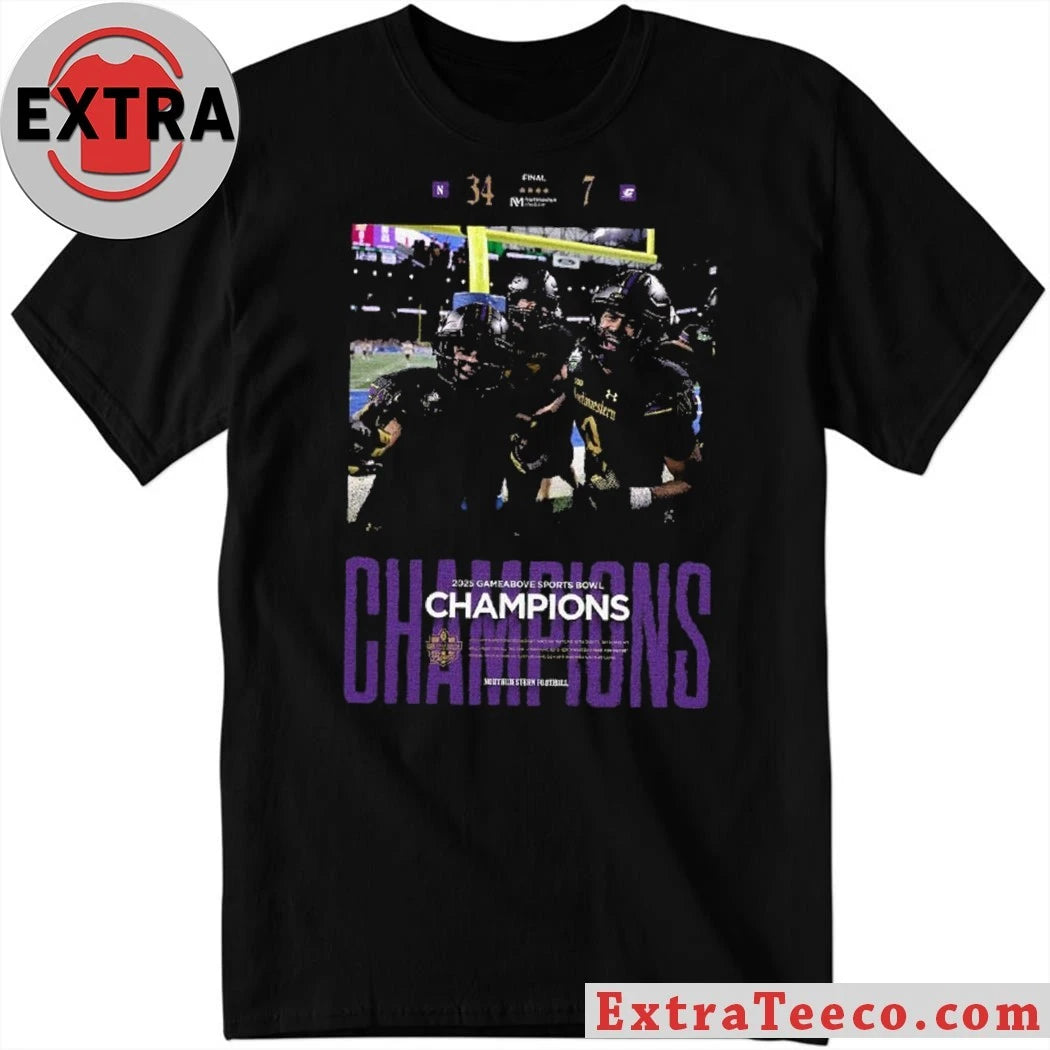 Official The Northwestern Wildcats celebrate their victory at the 2025 GameAbove Sports Bowl on December 26, 2025, with a score of 34-7 Shirt