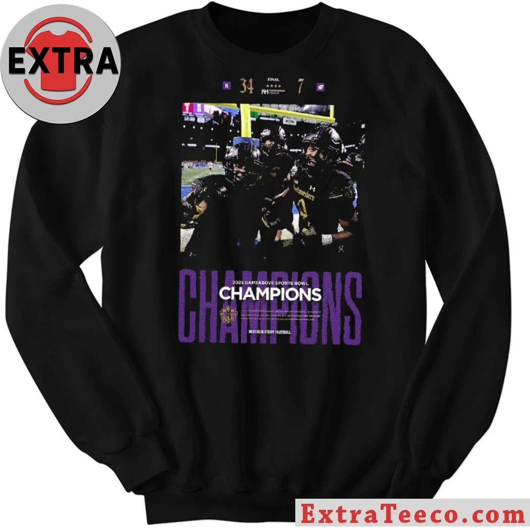Official The Northwestern Wildcats celebrate their victory at the 2025 GameAbove Sports Bowl on December 26, 2025, with a score of 34-7 Shirt