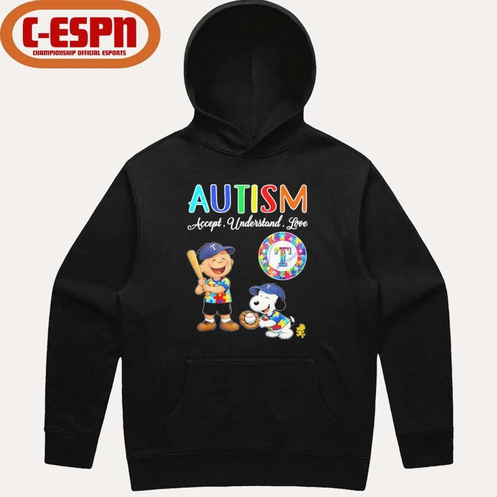 Official The Peanuts X Texas Rangers Autism Accept Understand Love Shirt