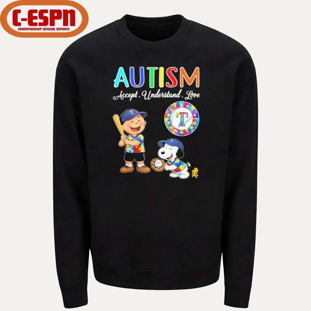 Official The Peanuts X Texas Rangers Autism Accept Understand Love Shirt