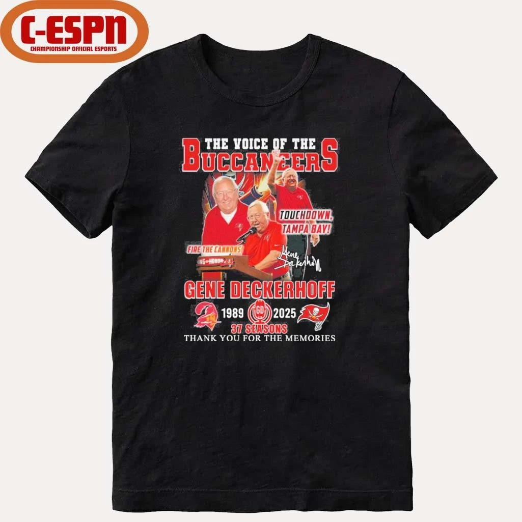 Official The Voice Of The Buccaneers Gene Deckerhoff 1989-2025 Shirt