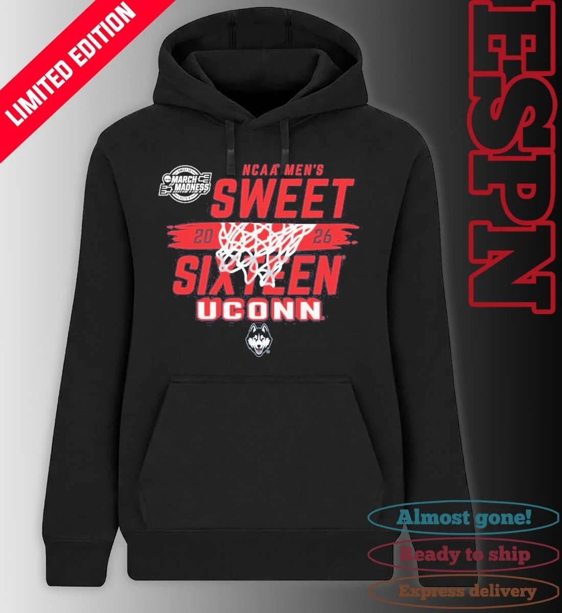 Official UConn Huskies Men’s Basketball Sweet 16 Bound T-Shirt
