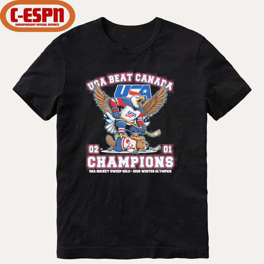 Official USA Hockey Mascot Beat Canada 2-1 Olympics Champions Shirt