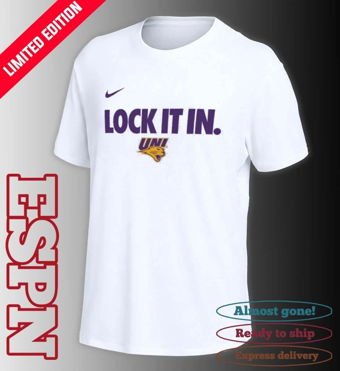 Official University of Northern Iowa Basketball Lock It In Bench T-Shirt