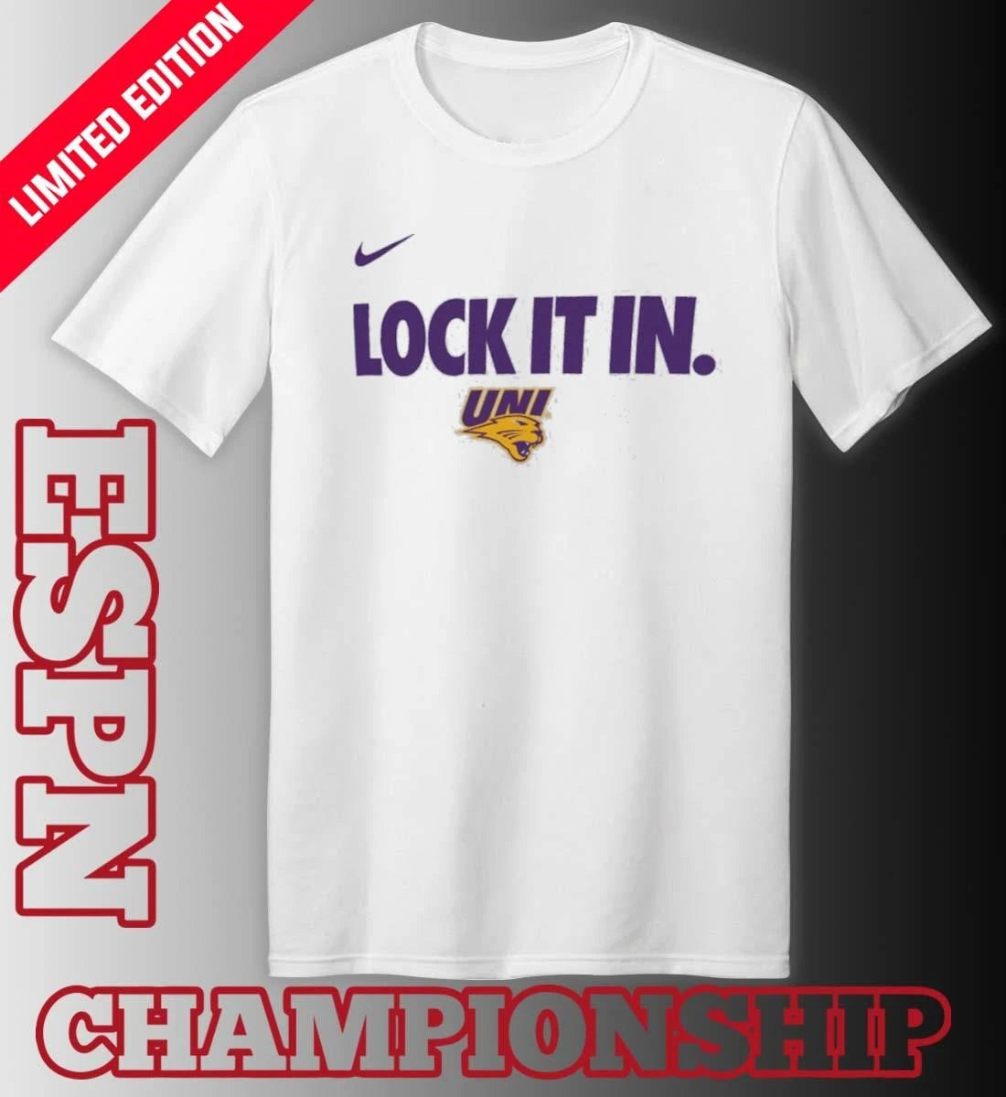 Official University of Northern Iowa Basketball Lock It In Bench T-Shirt