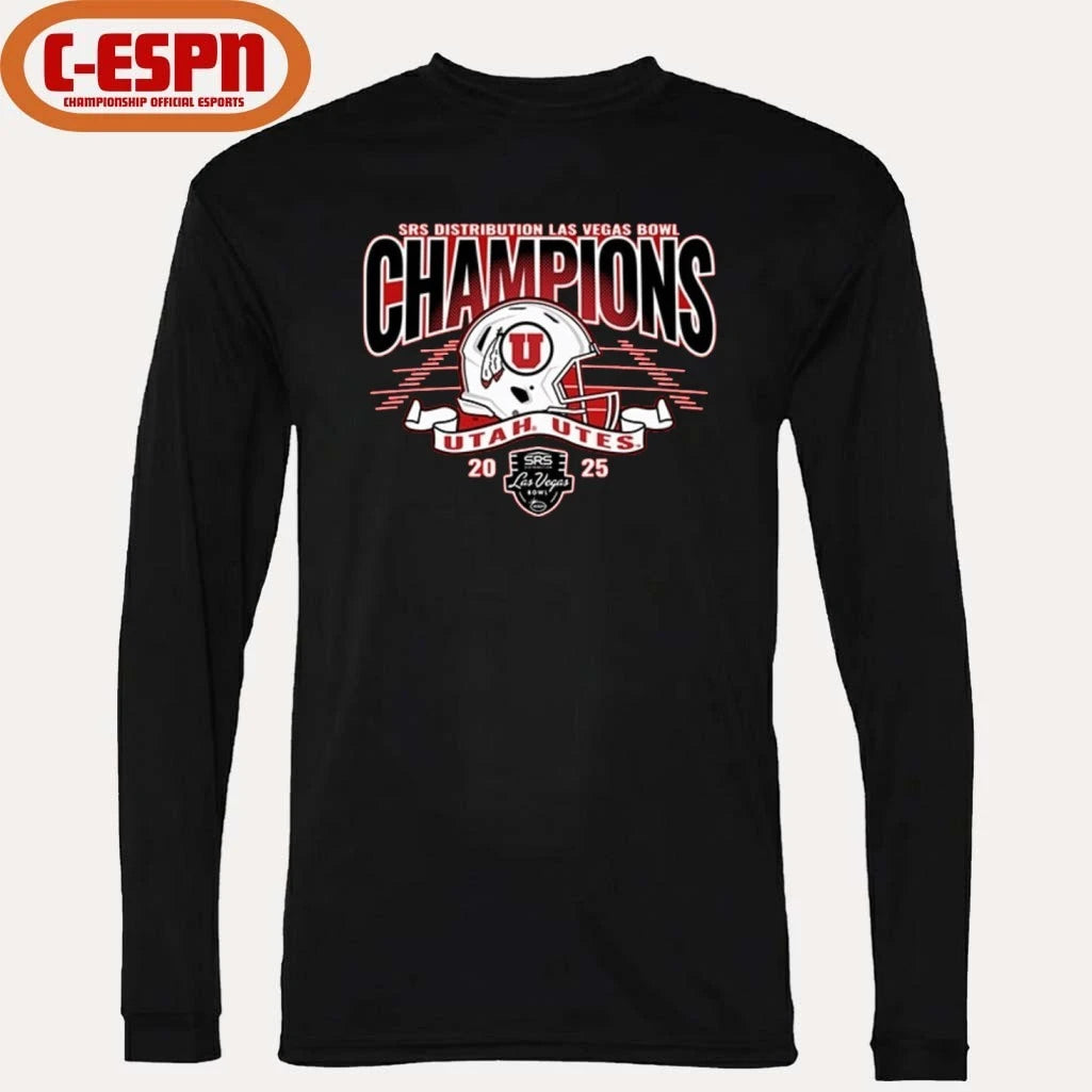 Official Utah Utes 2025 Las Vegas Bowl Football Champions Helmet Shirt