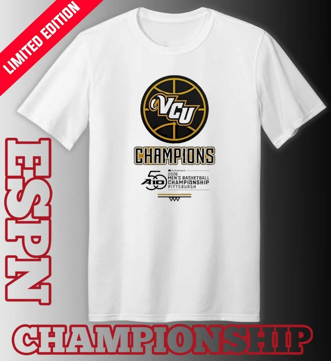 Official VCU Rams 2026 A10 Men’s Basketball Champions Locker Room T-Shirt