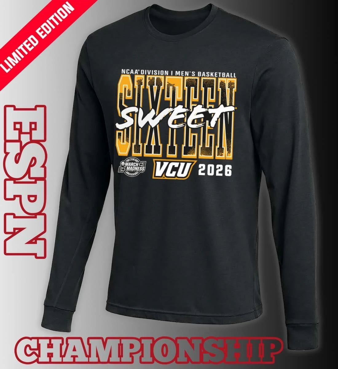 Official VCU Rams 2026 NCAA Men’s Basketball Tournament March Madness Sweet 16 T-Shirt