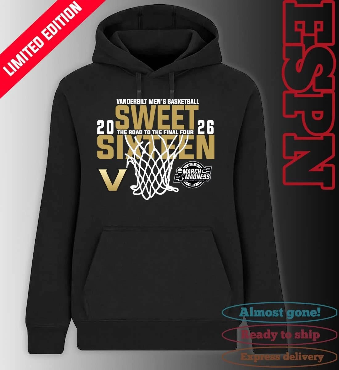 Official Vanderbilt Men’s Basketball 2026 Sweet Sixteen The Road To The Final Four Shirt