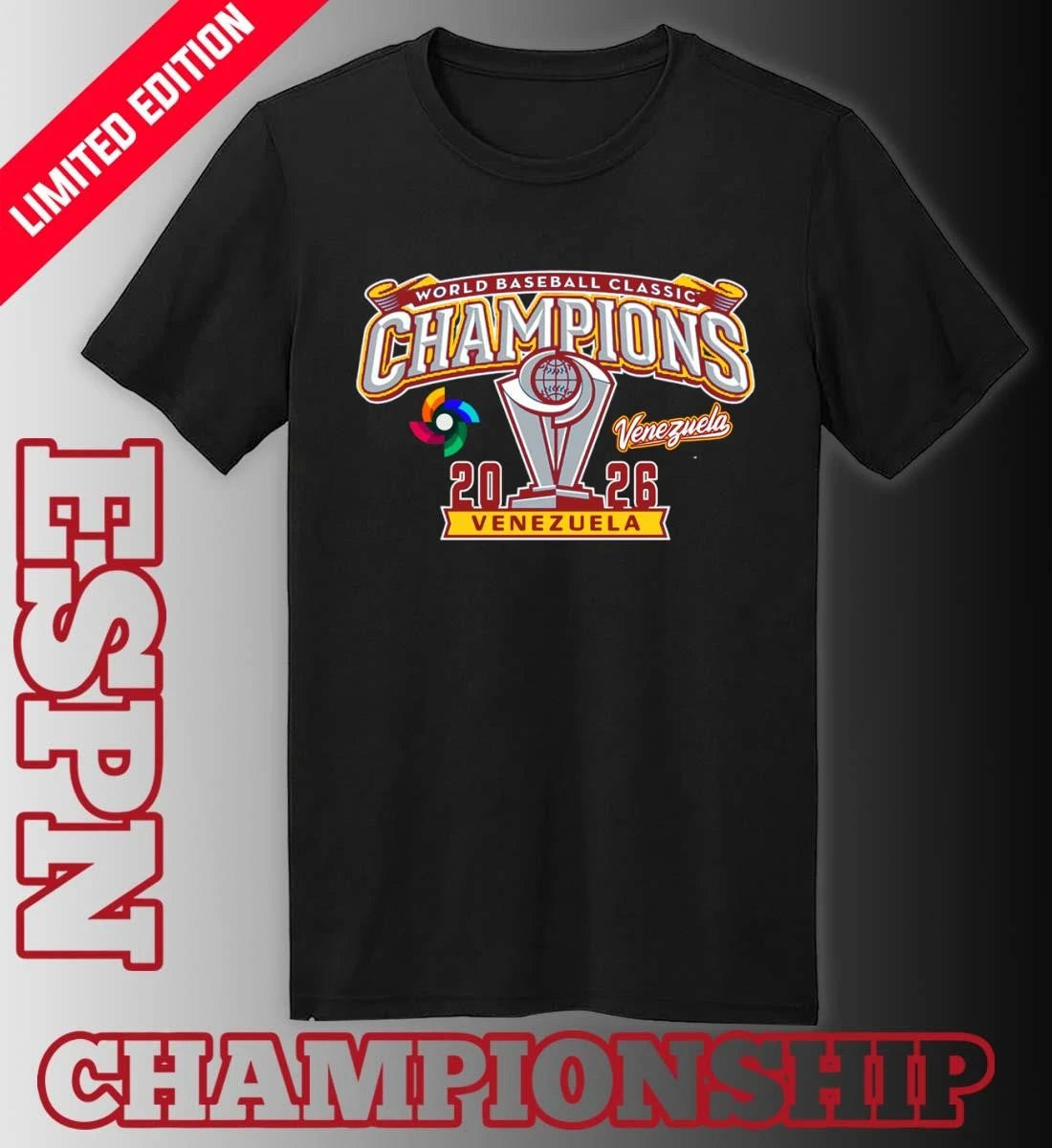 Official Venezuela Baseball World Baseball Classic 2026 Champions T-Shirt