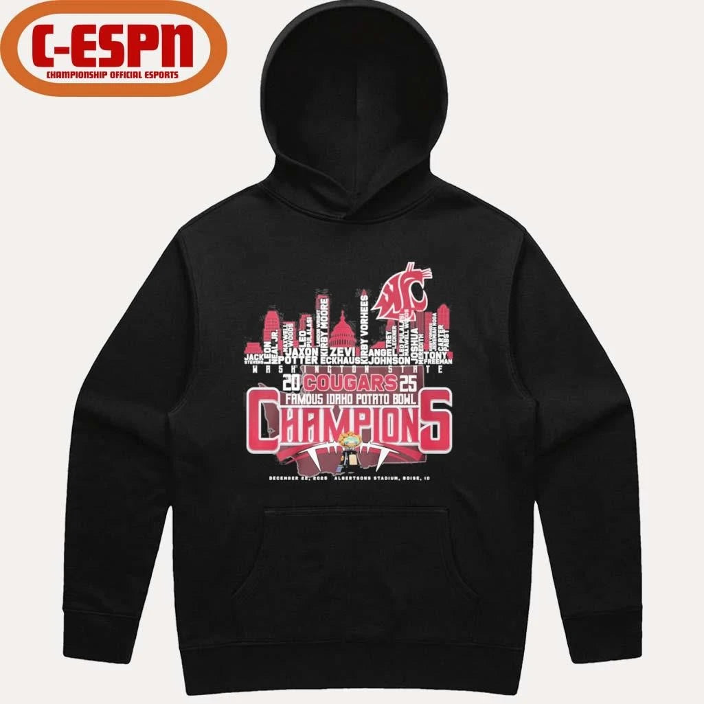 Official Washington State Cougars Skyline Player Names 2025 Idaho Potato Bowl Champions Shirt