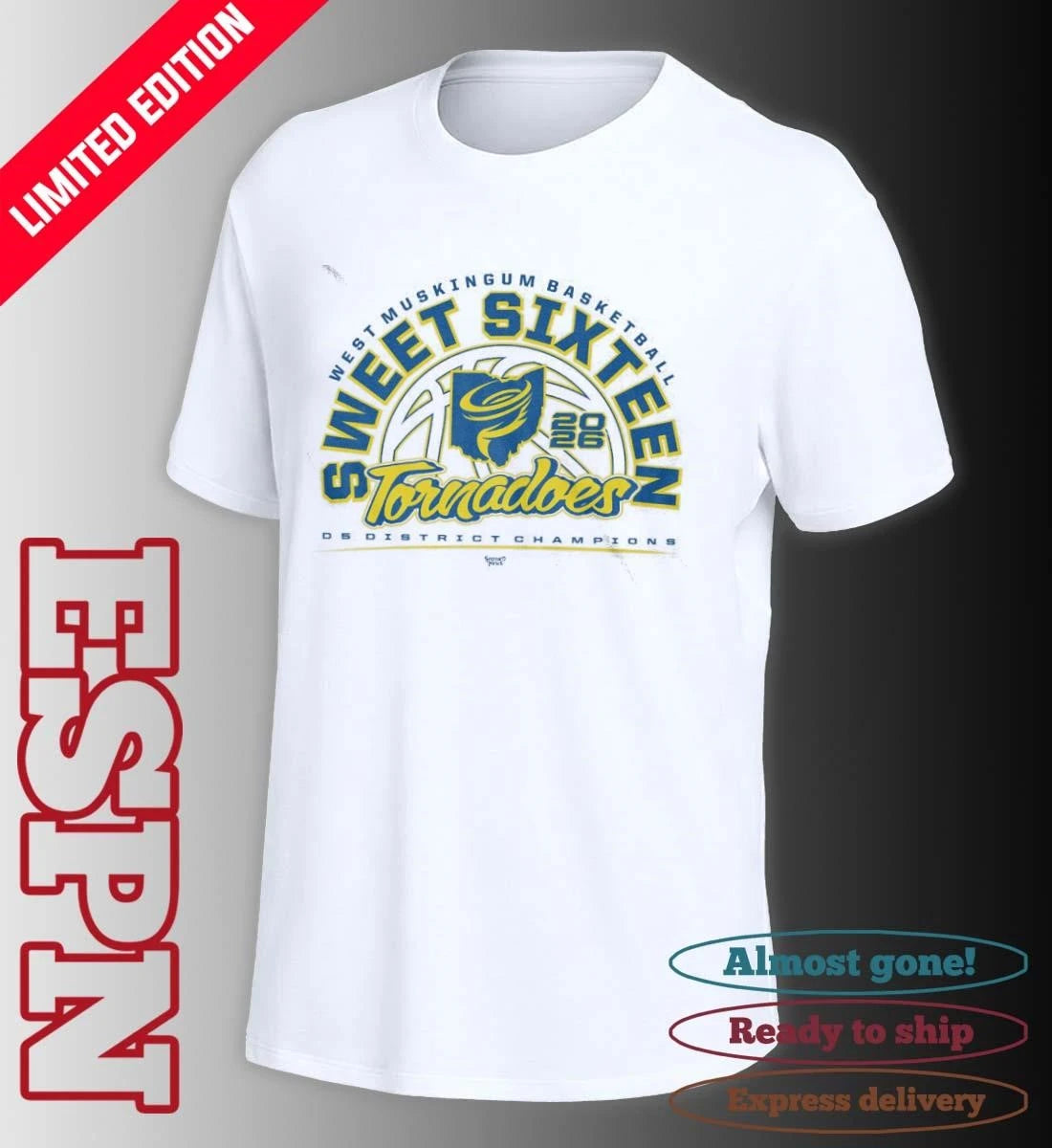 Official West Muskingum Tornadoes Basketball 2026 Sweet Sixteen D5 District Champions Shirt