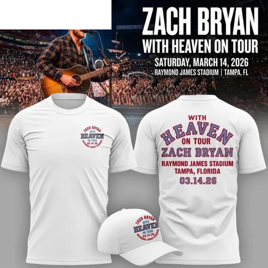 Official Zach Bryan 2026 WITH HEAVEN ON TOUR Raymond James Stadium Two Sided Shirt