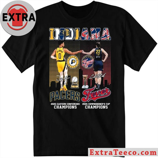 Original Indiana Pacers and Fever Champions 2025 Championship for both Indiana Pacers and Indiana Fever basketball teams Signature And Logo Shirt