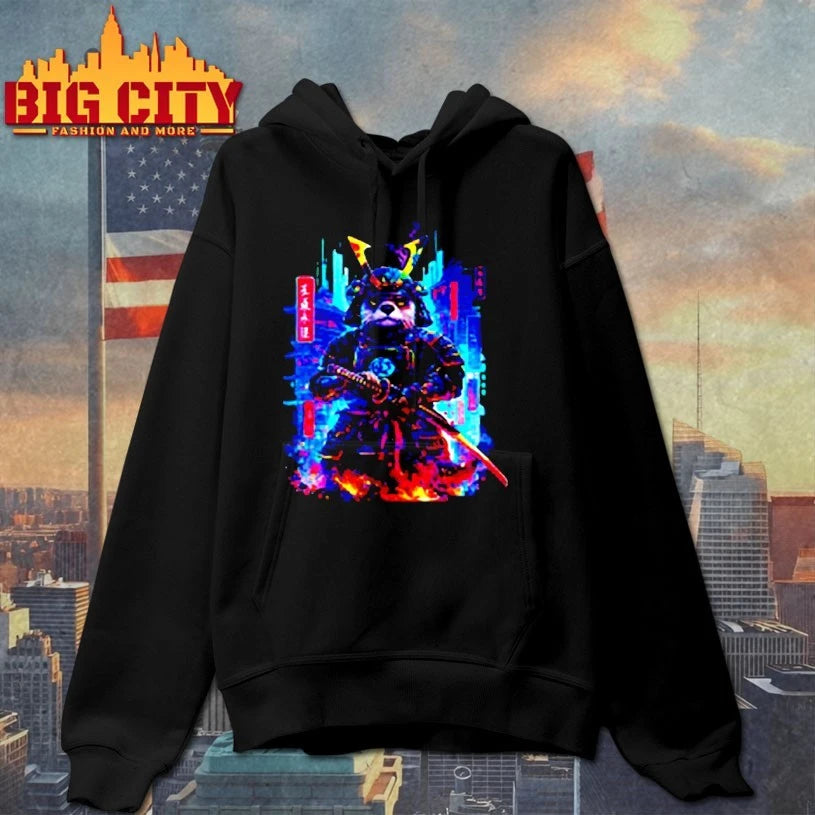 Otter Katana Cyberpunk Neon Samurai Japanese Art shirtv