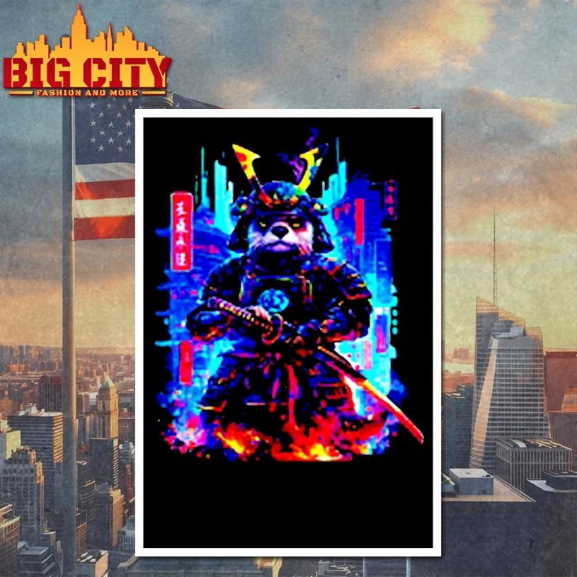 Otter Katana Cyberpunk Neon Samurai Japanese Art shirtv