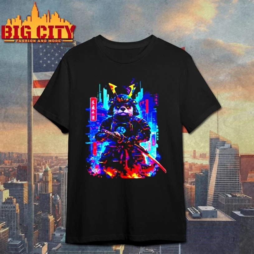 Otter Katana Cyberpunk Neon Samurai Japanese Art shirtv