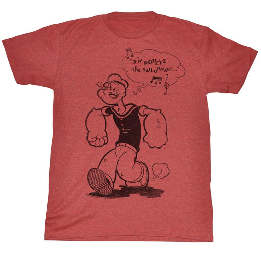 Popeye Mens S/S T-Shirt - Sailorman - Heather Red Heather