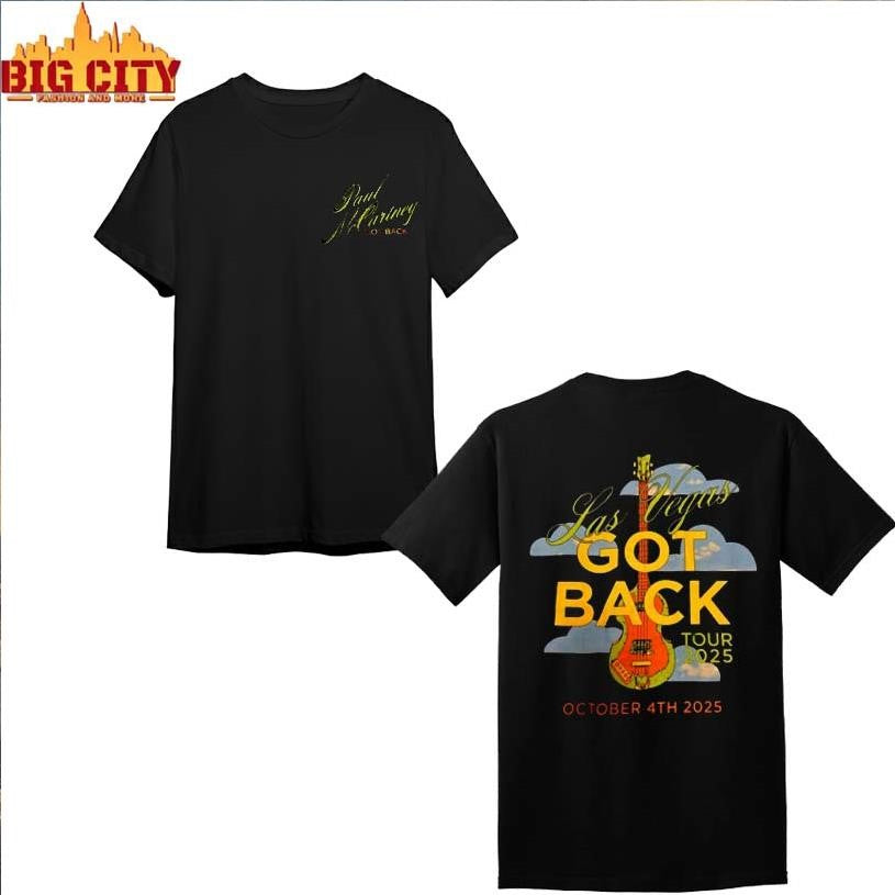 Paul McCartney Las Vegas 2025 Venue Tee At Allegiant Stadium On October 4 2025 Got Back Tour 25 Guitar Black Shirt