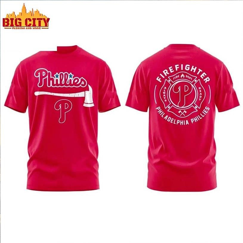 Philadelphia Phillies Firefighter Application Day Logo 2025 Two Side Shirt