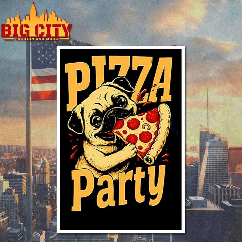 Pizza Party Pug Funny Dog Pizza Lover Design Shirt