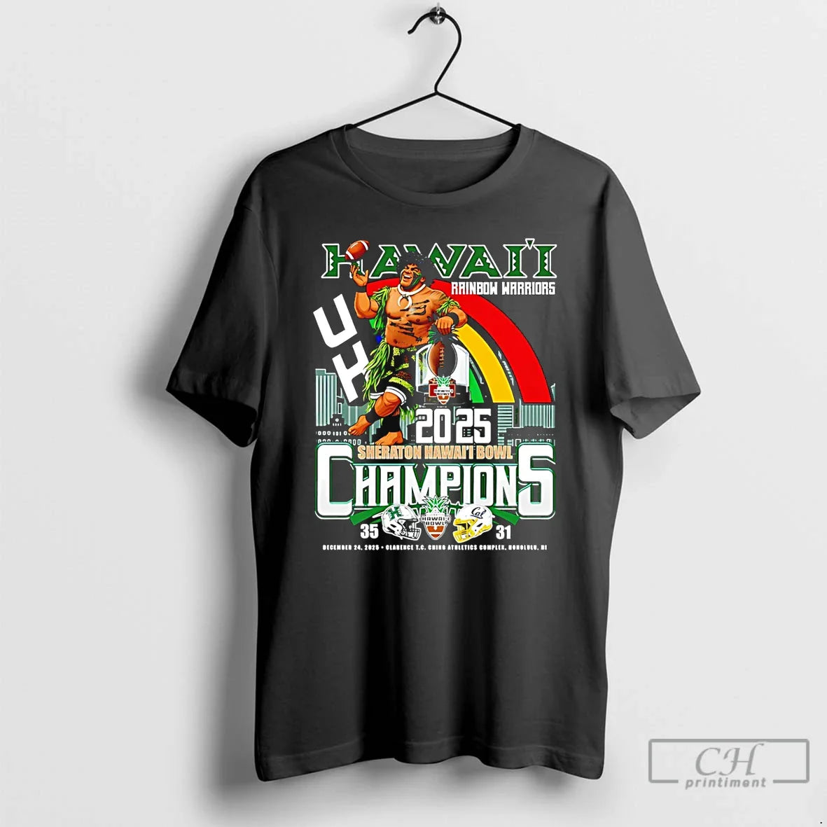 Hawaii Rainbow Warriors 2025 Hawaii Bowl Champions Mascot Score T-Shirts, Hoodie, Sweatshirt