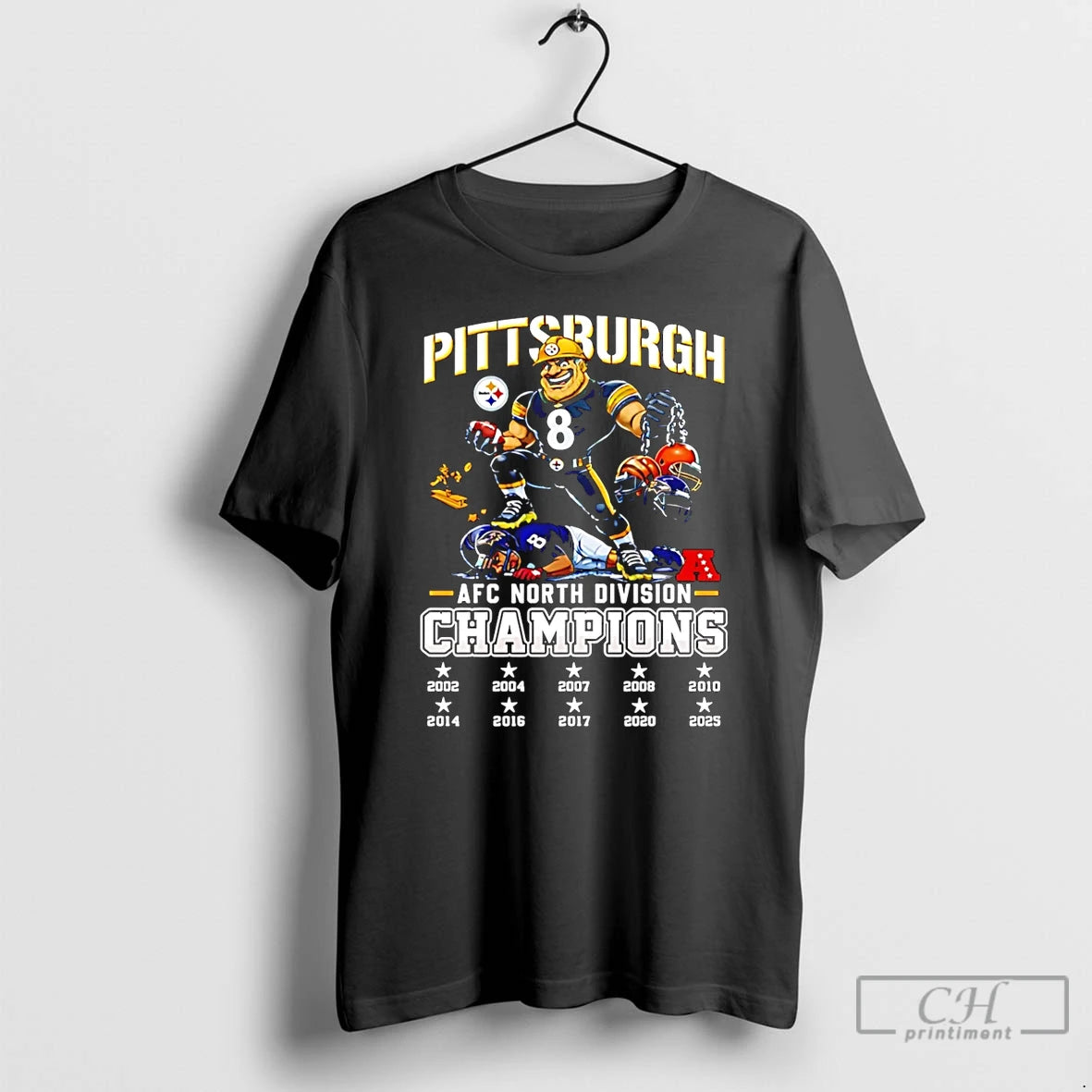 Premium Pittsburgh Steelers Afc North Champions 2025 10 Time Mascot T-Shirts, Hoodie, Sweatshirt | ZylaModa.com
