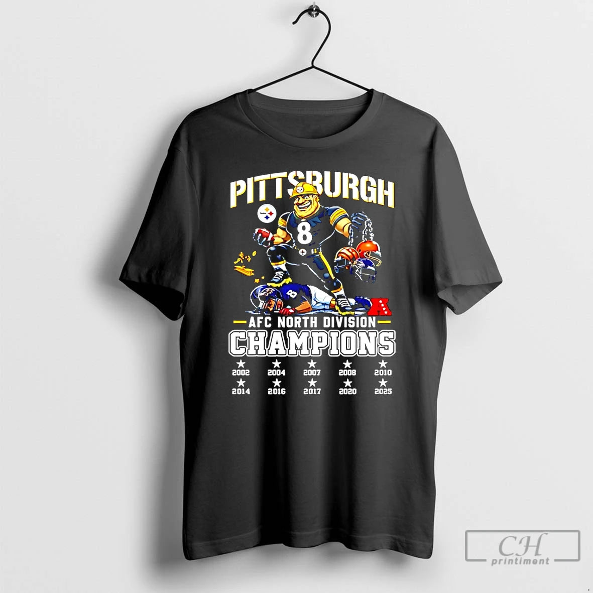 Premium Pittsburgh Steelers Afc North Division Champions 2025 Mascot T-Shirts, Hoodie, Sweatshirt | ZylaModa.com