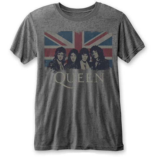 Queen Unisex Fashion T-Shirt: Vintage Union Jack (Burn Out)