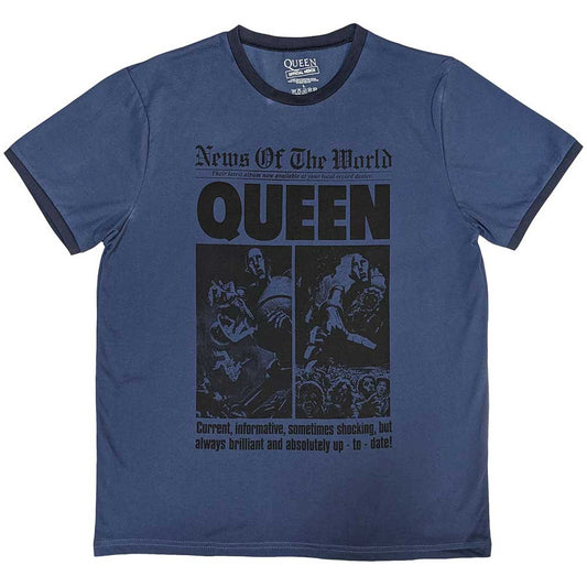 Queen | Official Band Ringer T-Shirt | News of the World 40th Front Page