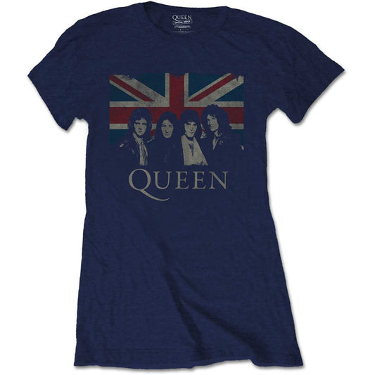 Queen Ladies Slim Fit T-Shirt: Vintage Union Jack