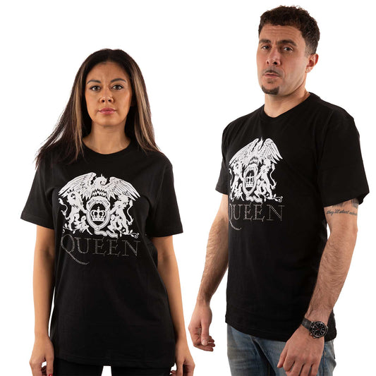 Queen Embellished T-Shirt: Crest Logo (Diamante)