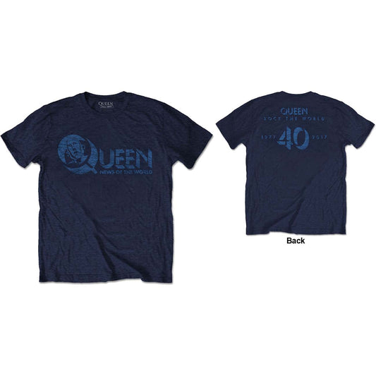 Queen T-Shirt: News of the World 40th Vintage Logo (Back Print)